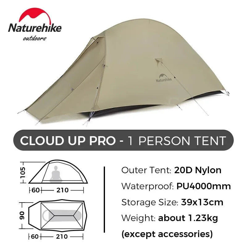 Naturehike Cloud Up Pro Tent 1 Person Lightweight Camping Tent Easy to Assemble Waterproof Tent for Outdoor Travel Trekking