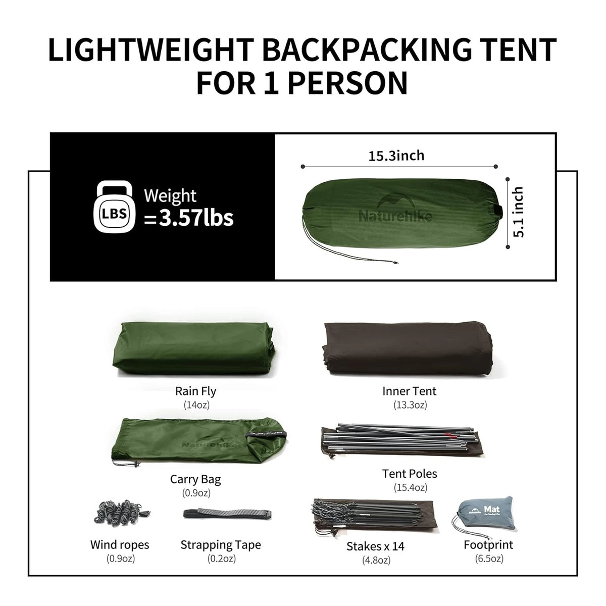 Naturehike Cloud Up Pro Tent 1 Person Lightweight Camping Tent Easy to Assemble Waterproof Tent for Outdoor Travel Trekking