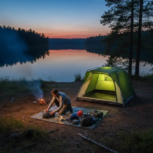 4-Person Camping Tent with Fast-Pitch System & Double Entrance - Polyester Tent for Outdoor Adventures